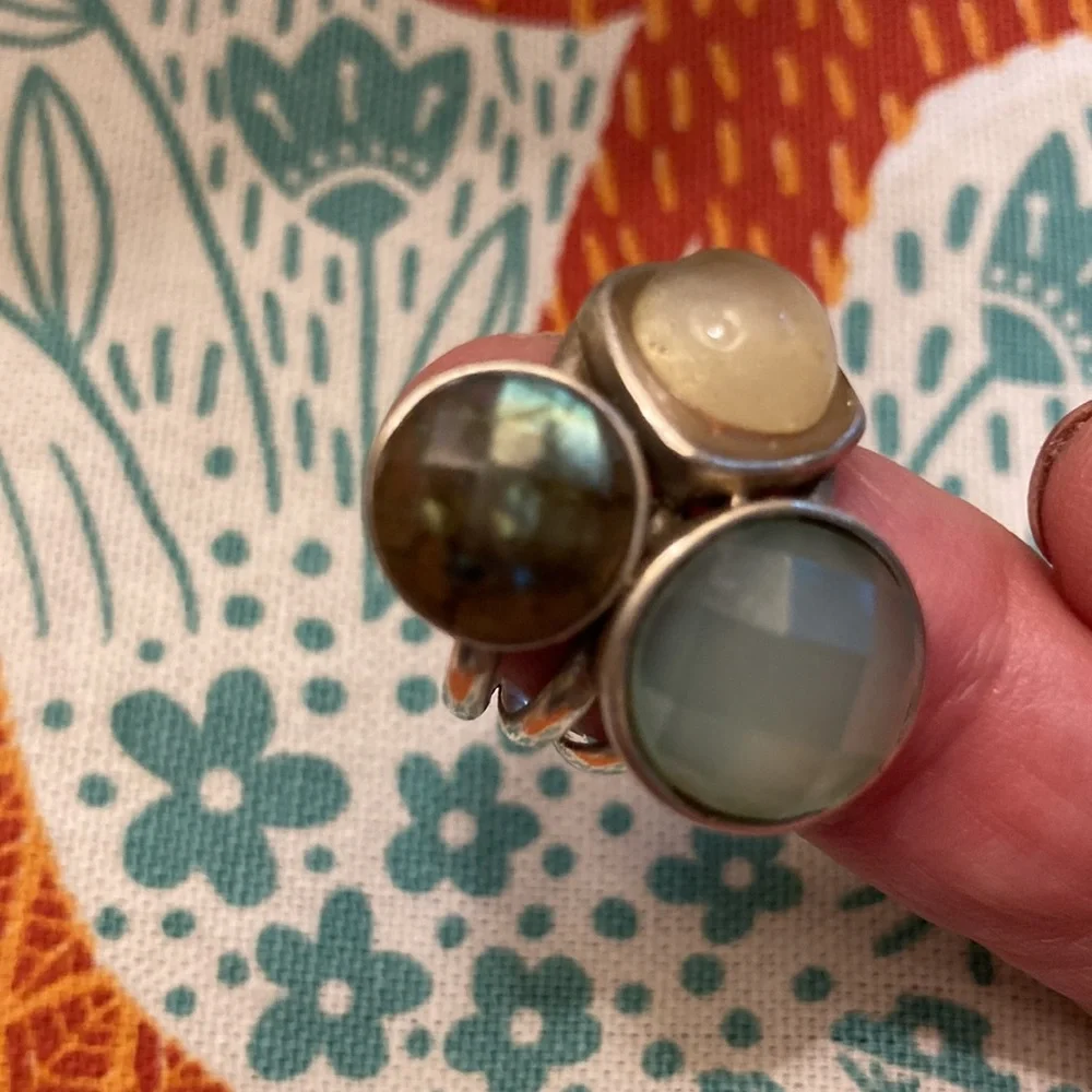 Sterling silver ring size 6, beautiful mother of pearl, labradorite & chalcedony - Picture 5 of 6